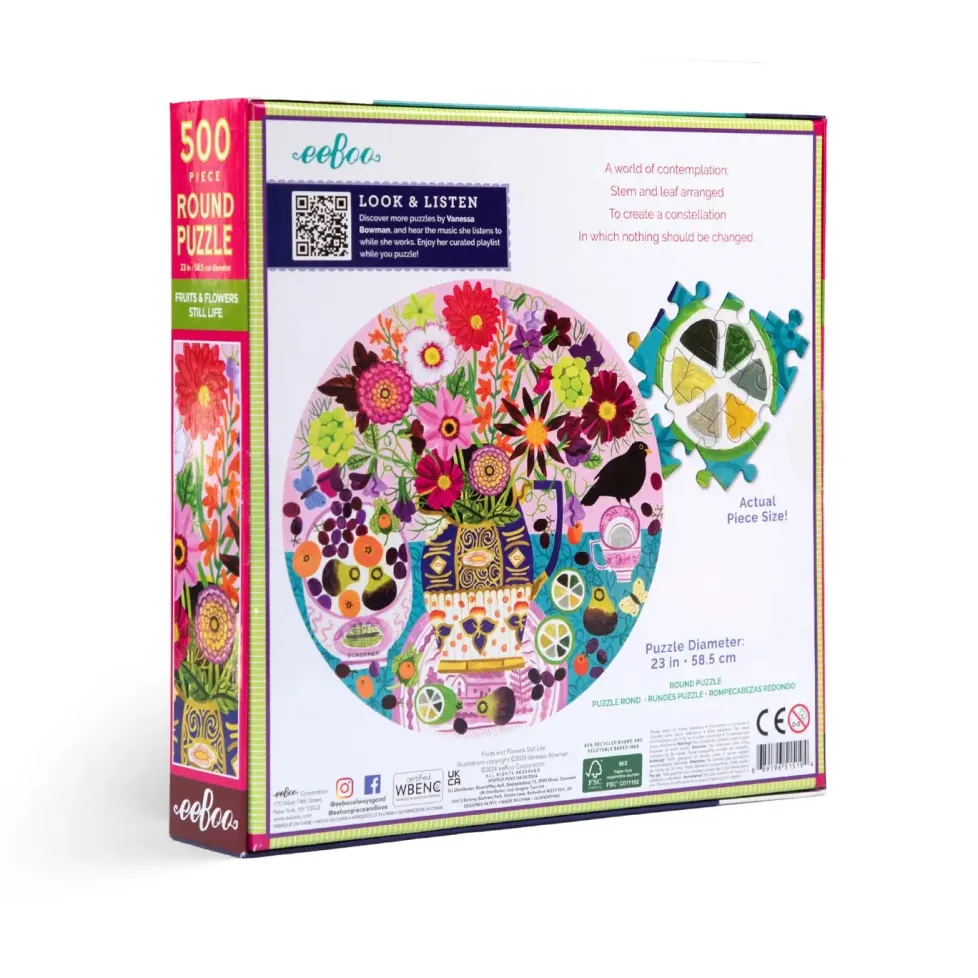 eeBoo 500 Piece Round Puzzle Fruits & Flowers Still Life