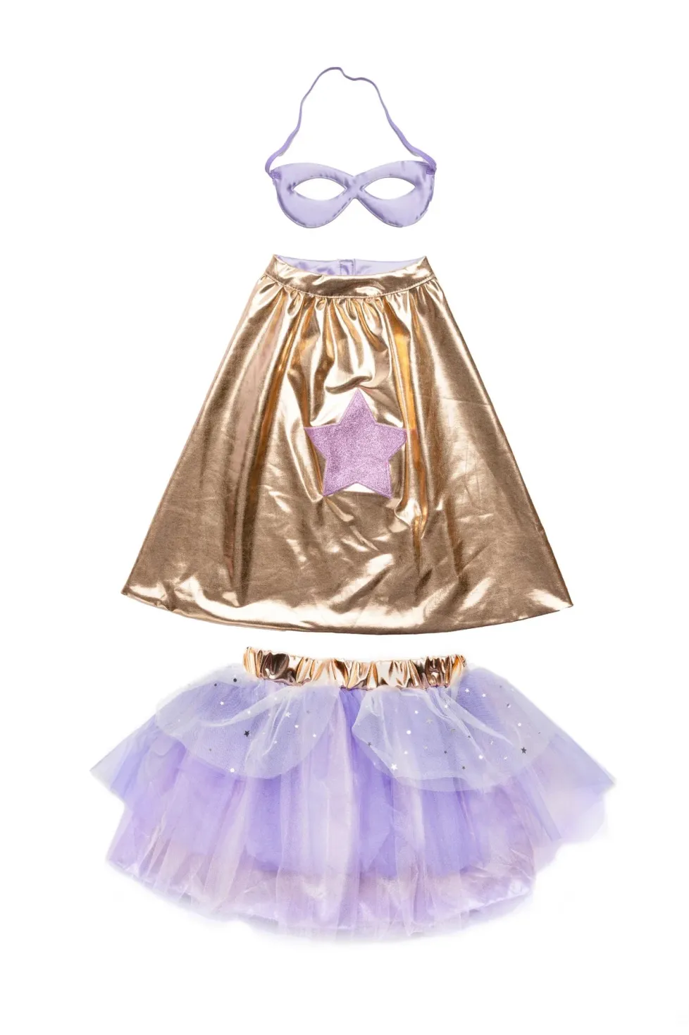 Great Pretenders Super Duper Tutu Cape & Mask, Metallic Rose Gold & Lilac Size 4/6