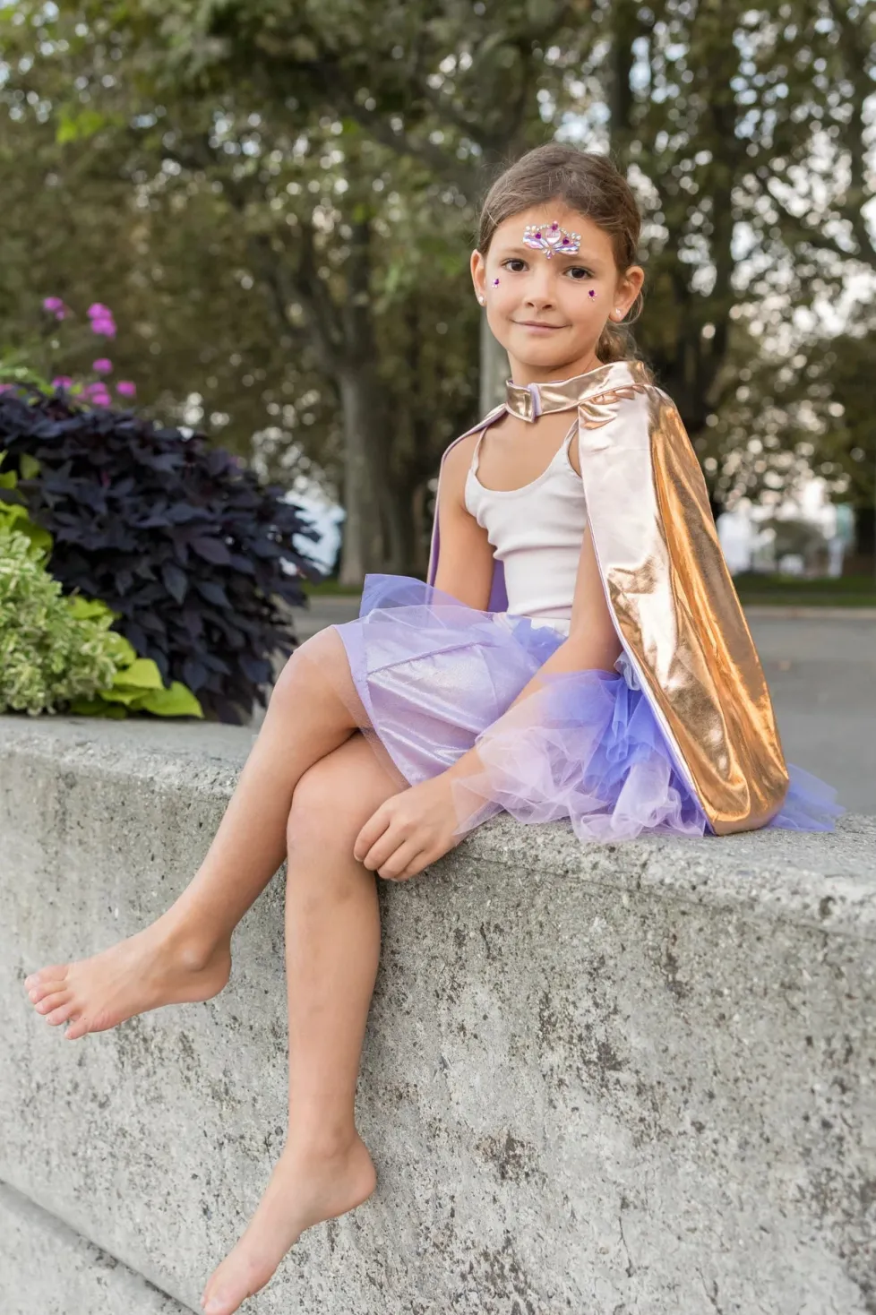 Great Pretenders Super Duper Tutu Cape & Mask, Metallic Rose Gold & Lilac Size 4/6
