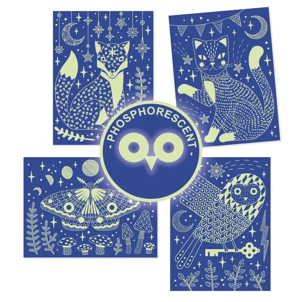 Djeco Glow-in-the-Dark Scratch Card Activity Set: At Night