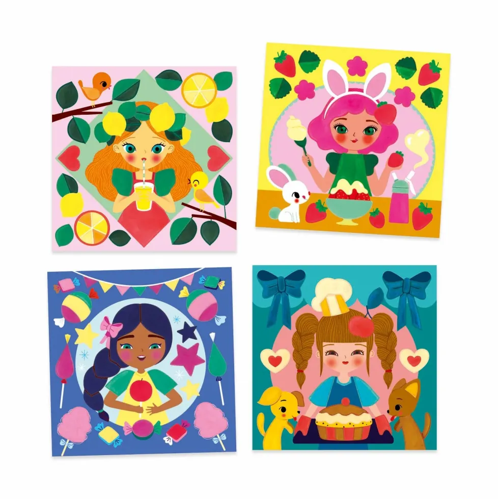 Djeco Surprise Watercolor Painting Cards Activity Set: Snack Time