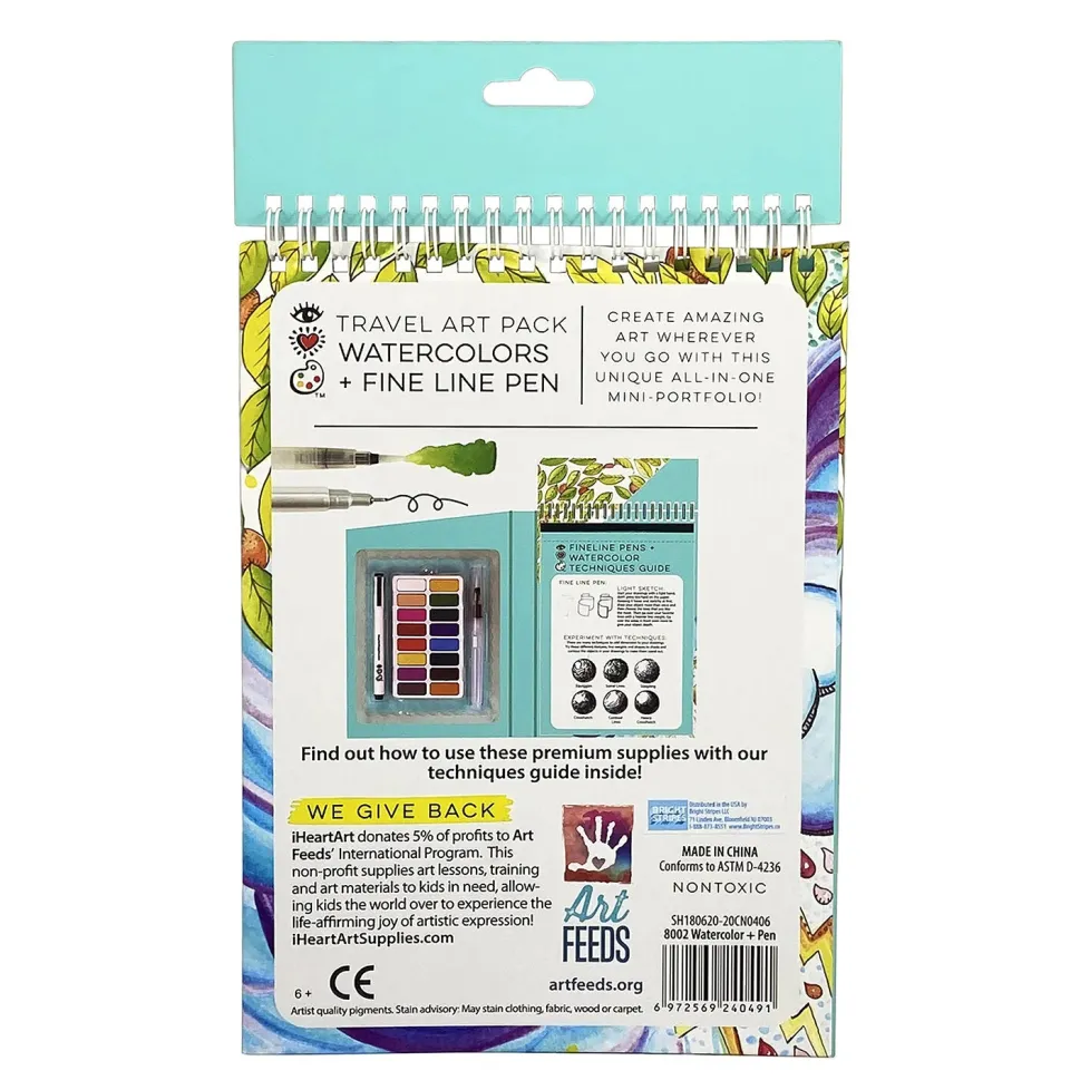 Bright Stripes Travel Art Pack Watercolors & Fine Line Pen