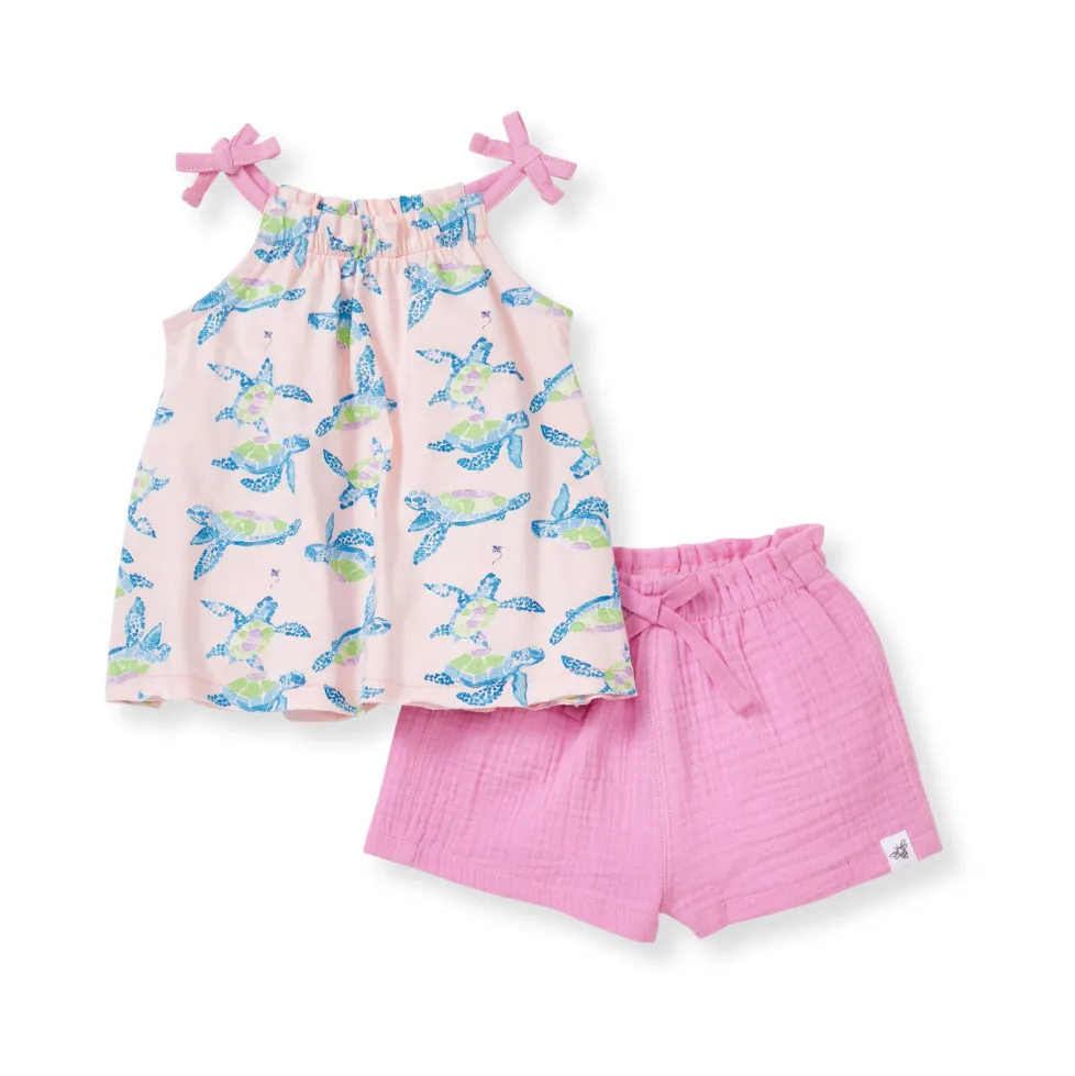Burt's Bees Organic Baby Colorful Sea Turtles Top & Muslin Short Set